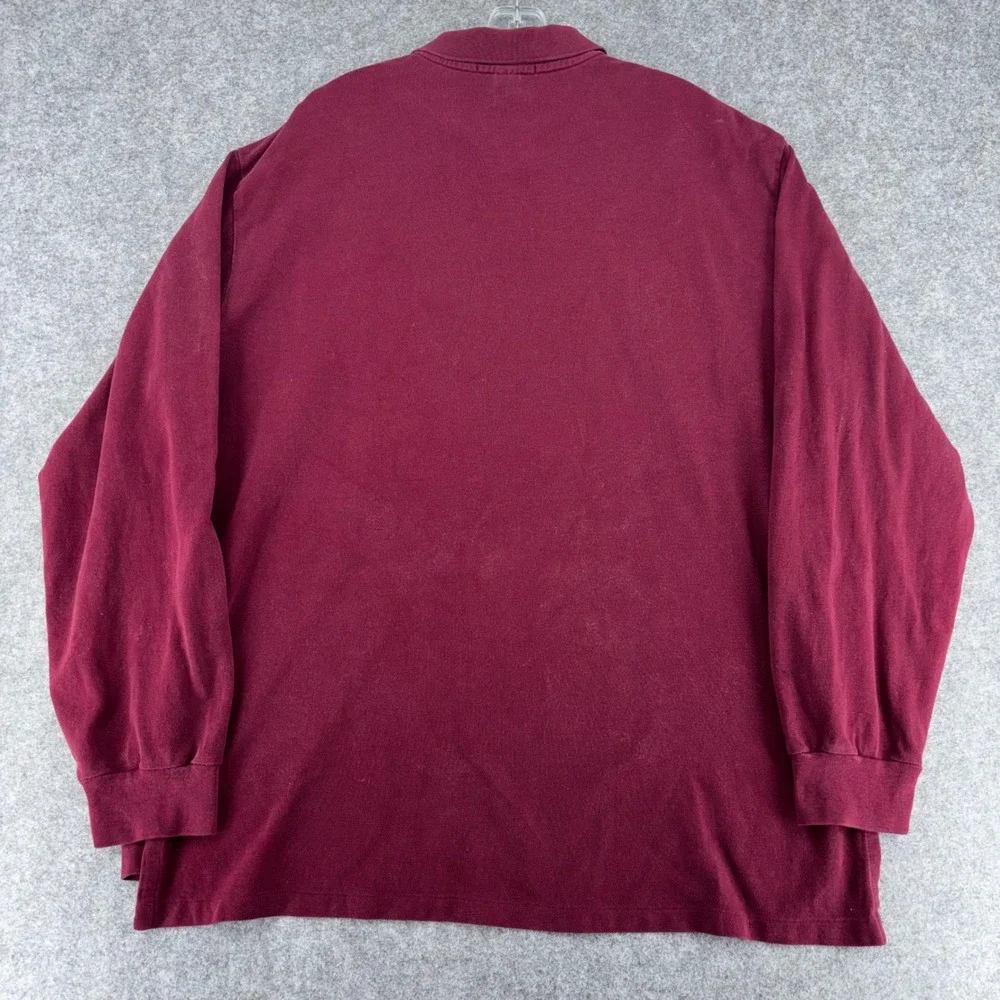 Ralph Lauren Mens XXL Long Sleeve Polo Shirt Burgundy Maroon Cotton Pique Y2K